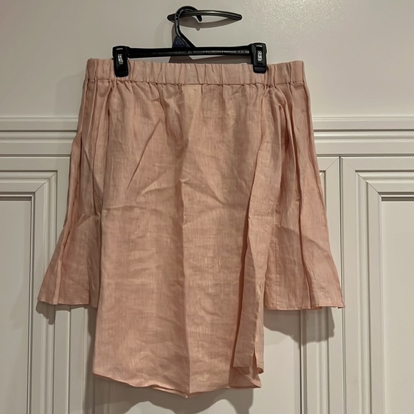 Akris Punto Carmen Off the Shoulder Bell Sleeve Blouse Pink Size 2 100% Linen - Picture 2 of 8